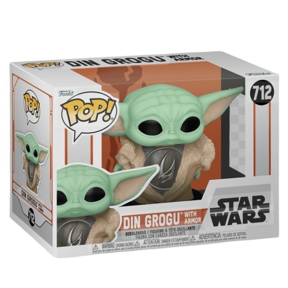 🎒BTS SALE📚 Funko Pop! Star Wars Din Grogu Bobblehead w/ Armor in Pop Protector